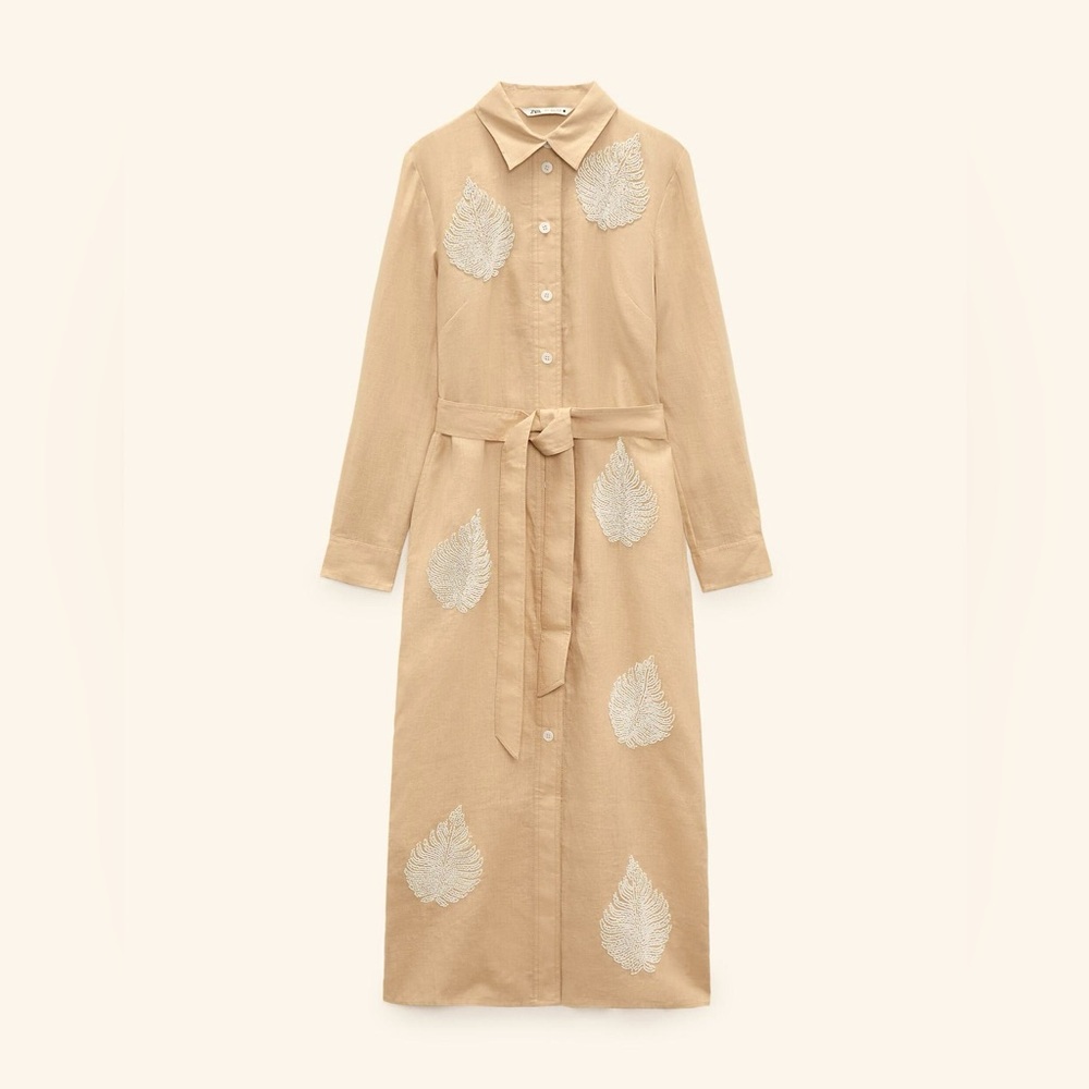 Zara Midi / Maxi dress 100% linen with beaded details